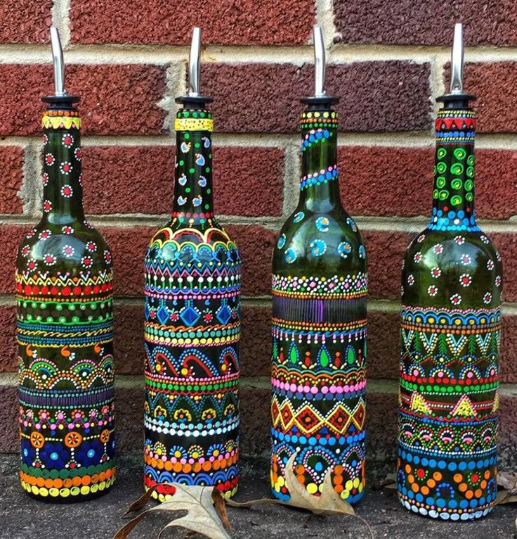 art de bouteille, bouteilles de vin d'huile et de vinaigre peintes à la main, distributeur de savon, pièce maîtresse, décoration de guirlandes lumineuses etsy france